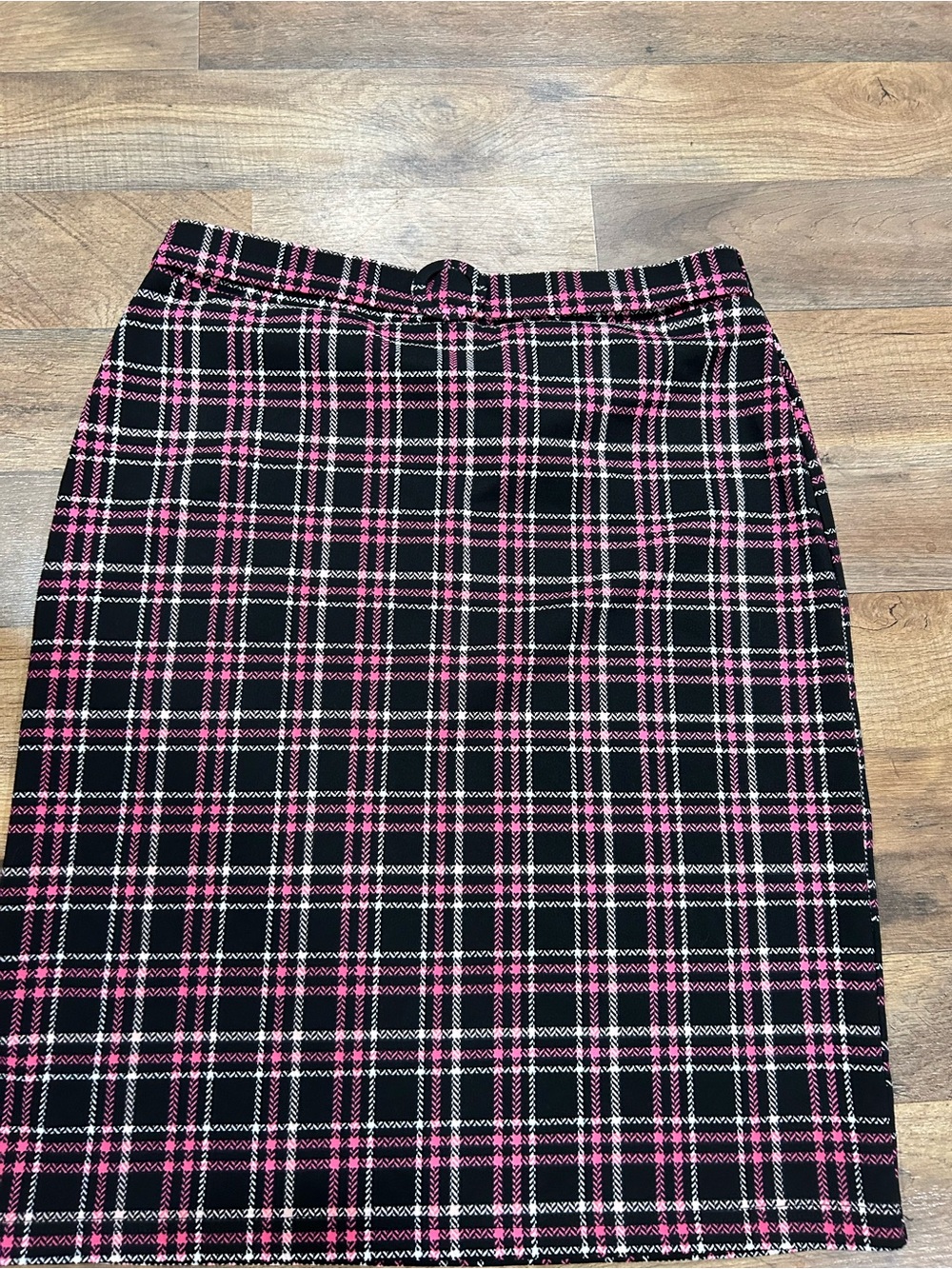 Mix Nouveau Womens M Black Pink Plaid Pencil Skirt Belted